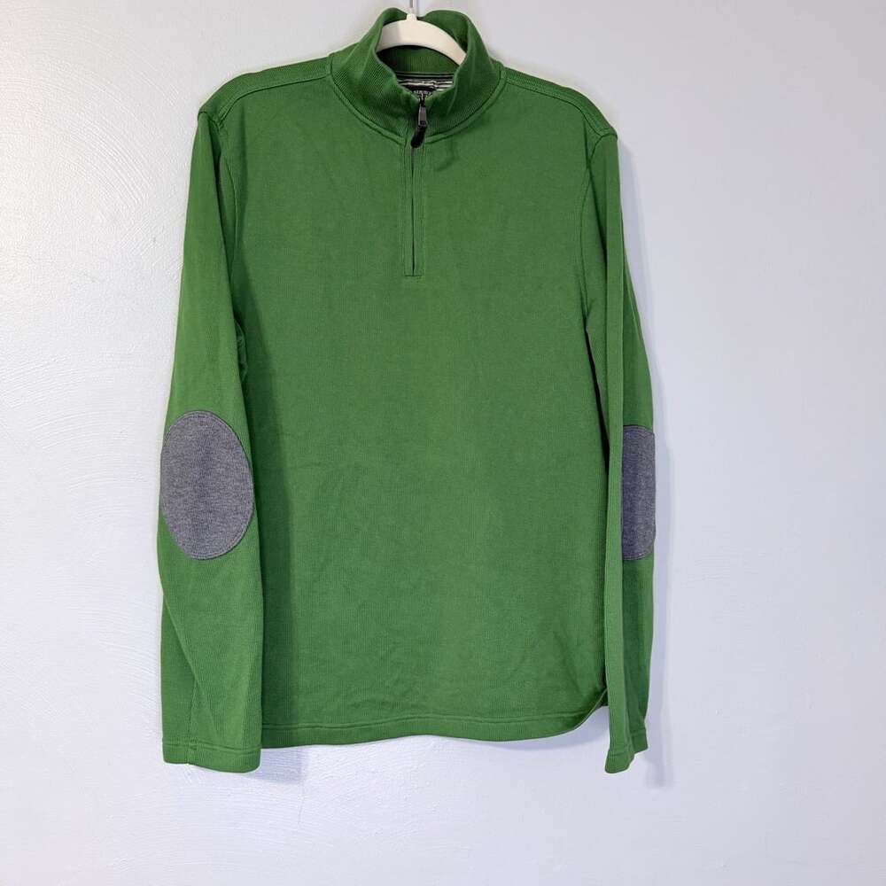 Banana Republic Men's Green 1/4 Zip Pullover Sweater with Elbow Patches Large